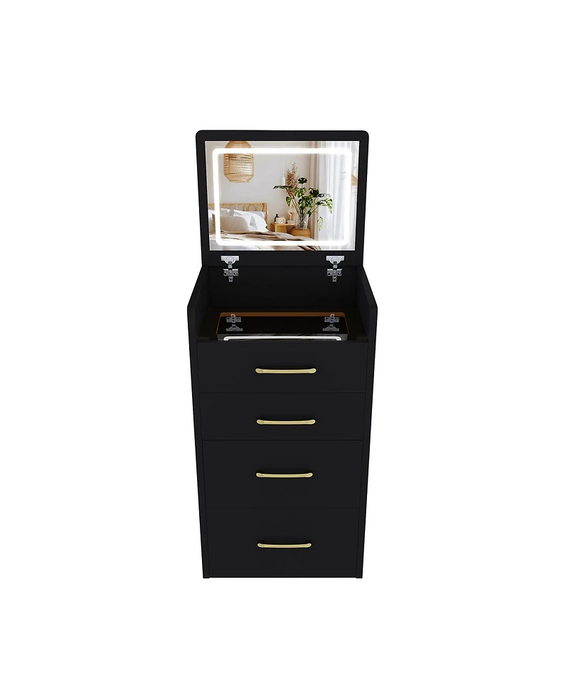 Streamdale Furniture 3-in-1 Compact Vanity Desk with Glass Desktop and 3 Drawers
