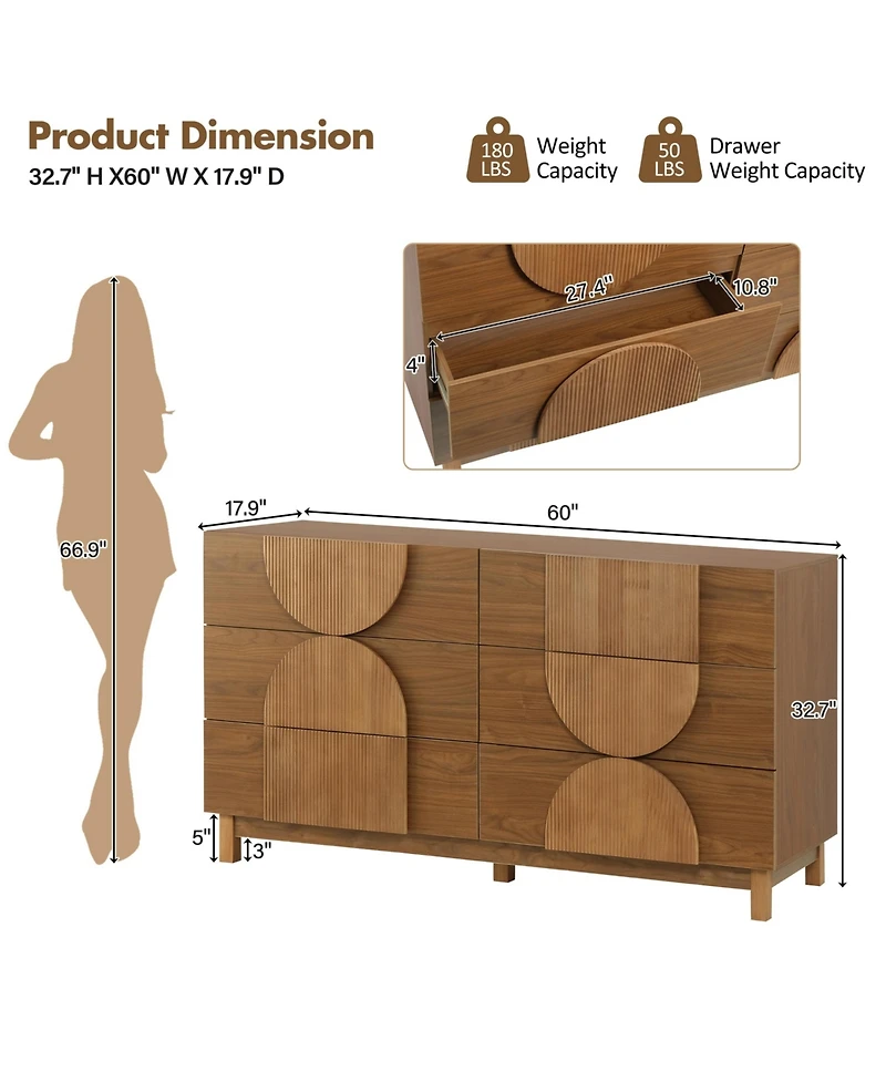 Clihome Modern 6-Drawer Storage Chest Dresser for Bedroom