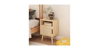 Lucky One 23"W Rattan Nightstand with Door Open Shelf, Solid Wood Legs