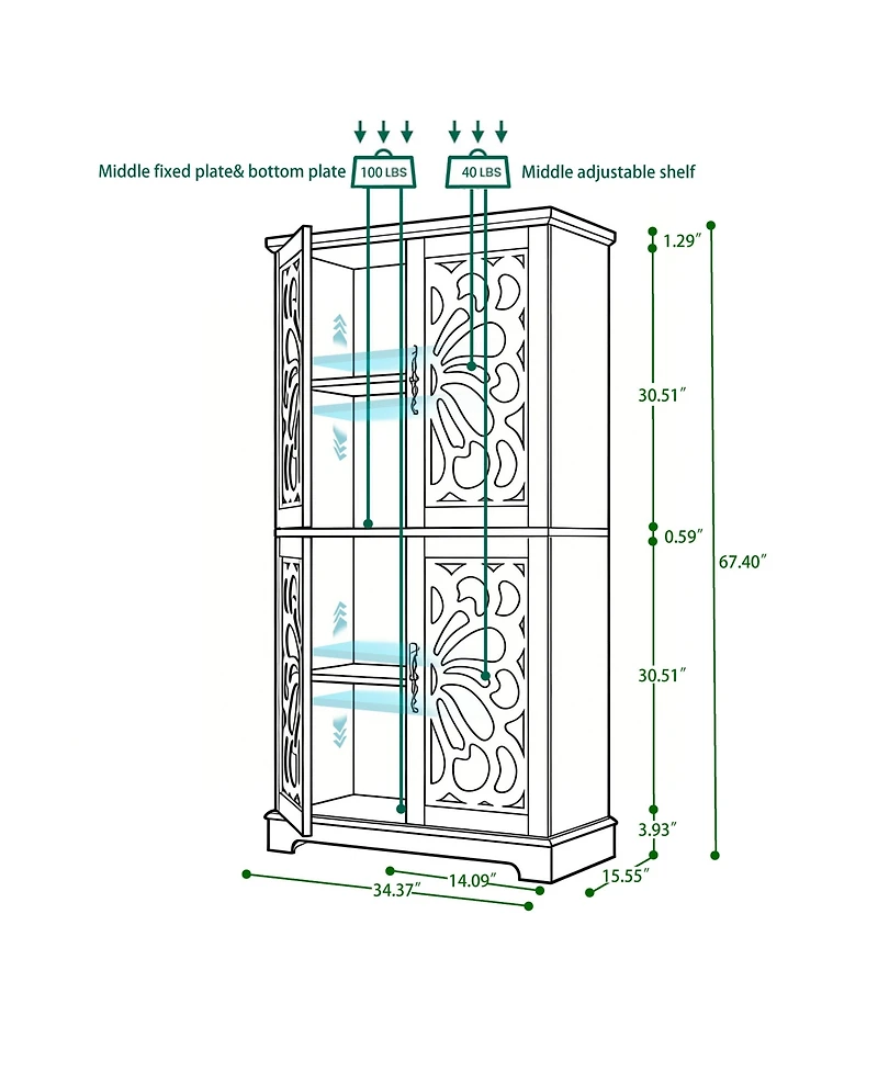 Sailvan Display Sideboard Buffet with 4 Acrylic Mirrored Doors and Adjustable Shelves