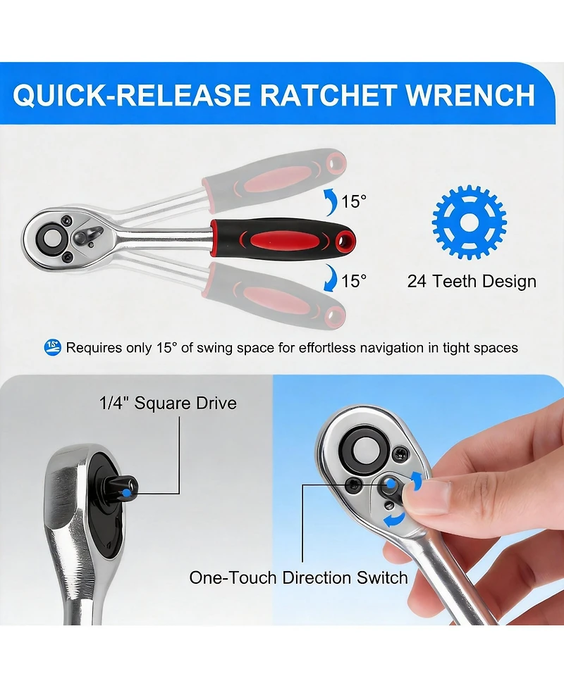 Xdovet Ratchet Socket Wrench Set 40-Piece 3/8inch Drive Sae Metric Auto Repair