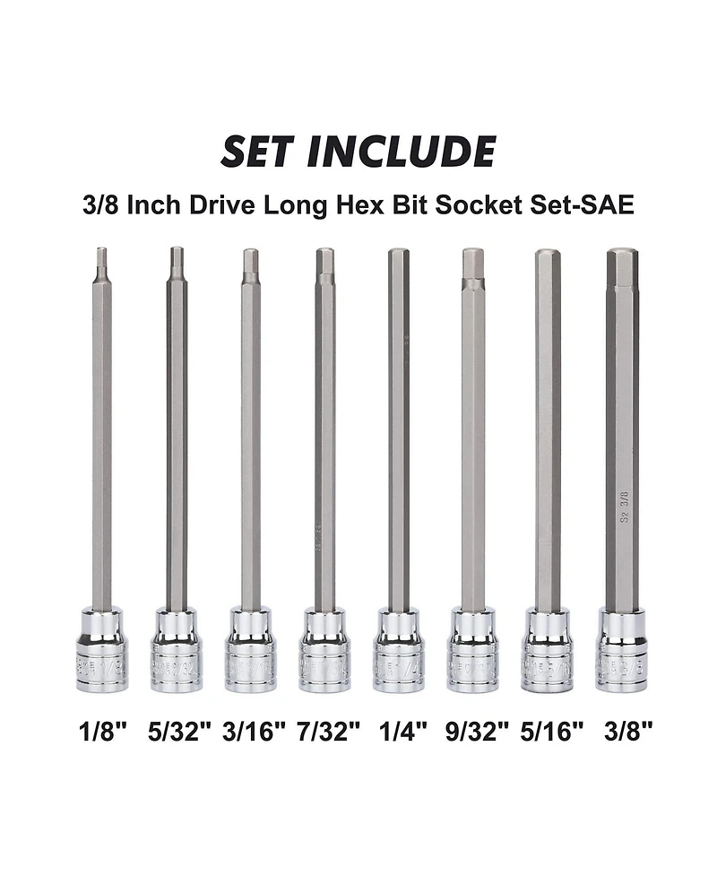 Xdovet Hex Bit Socket Set 3/8 Drive Sae Metric Cr-v S2 Steel