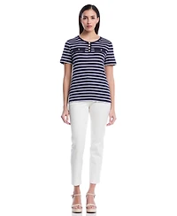Rafaella Petite Striped Welt Pocket Short-Sleeve Top