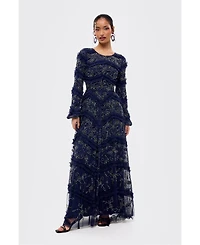 Maryisa Women's Modest Embellished Sequins Ruffle Maxi Dress