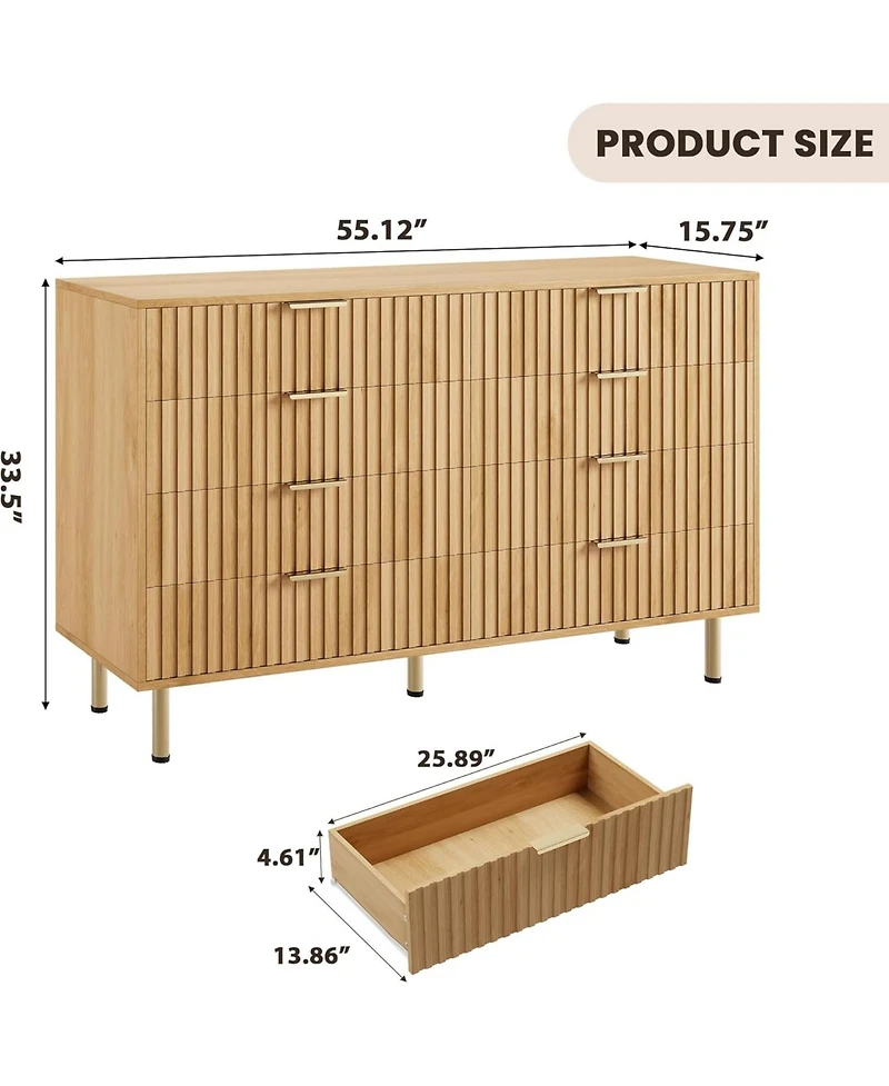 gaomon 8-Drawer Dresser for Bedroom, 55'' Wide Modern Wooden Chest of Drawers with Metal Handles, Anti-Tip Design, Sturdy Storage Organizer.