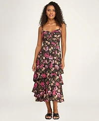 Katia Rae Juniors' Floral Printed Sweetheart Neck Midi Dress