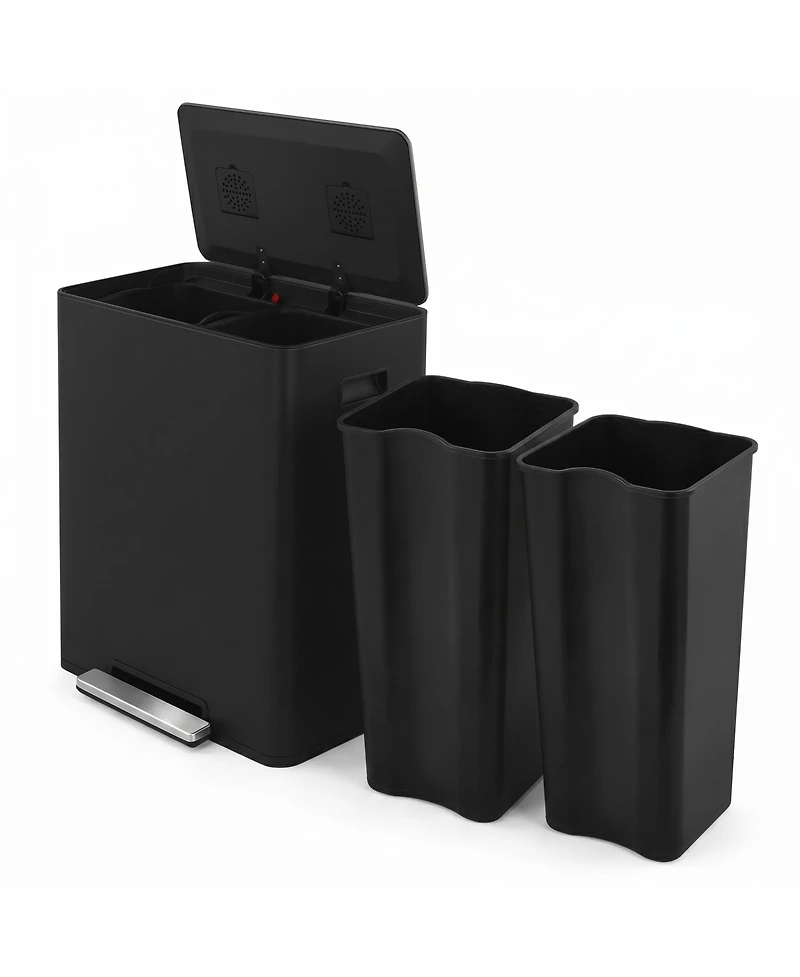 15.6 Gallon Rectangular Stainless Steel Step on With Two 30 Liter Compartments Trash Can