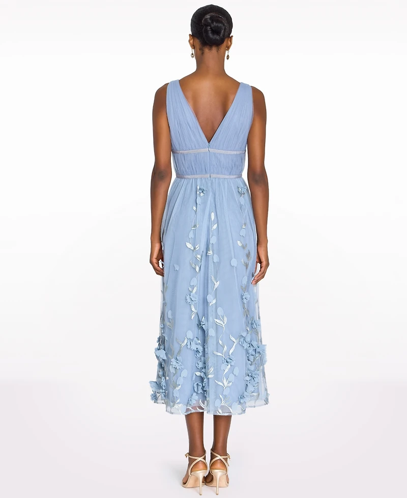 Marchesa Notte Women's V-Neck 3D Floral Midi Dress