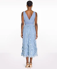Marchesa Notte Women's V-Neck 3D Floral Midi Dress