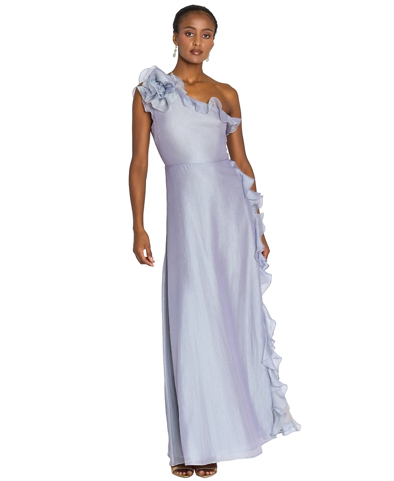 Marchesa Notte Women's One-Shoulder Side Slit Gown