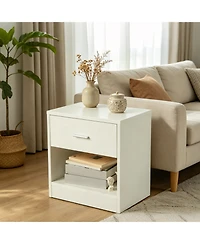 gaomon Nightstand, Modern Wood Bedside Table with Drawer and Open Shelf, 15.35" x 11.02" x 16.14", Storage End Table Cabinet