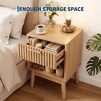gaomon 2 Pack Boho Nightstand, Fluted Wood Drawer and Open Shelf Bedside Table, Small Side Table with Slatted Design for Bedroom, Dorm and Living Room