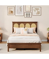 homfan Bed Frame with Rattan Headboard
