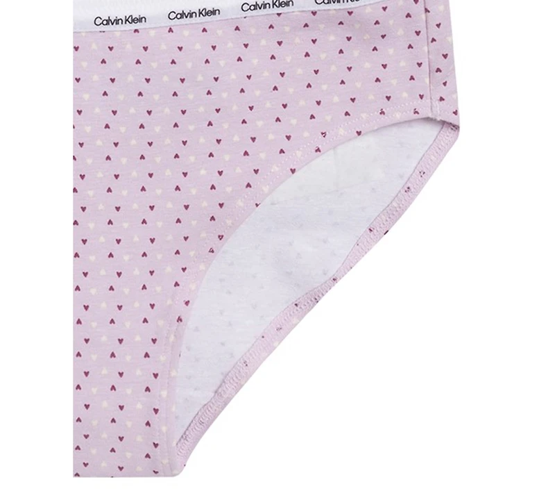 Calvin Klein Girls' 6-16 Floral Heart Stripe Cotton-Stretch Bikinis, 7-Pack