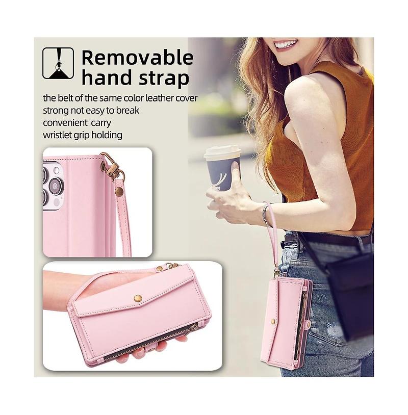 Artudatech 5-in-1 Wallet Case for iPhone 17 - Card Holder with Zipper Pocket, Wrist and Crossbody Straps