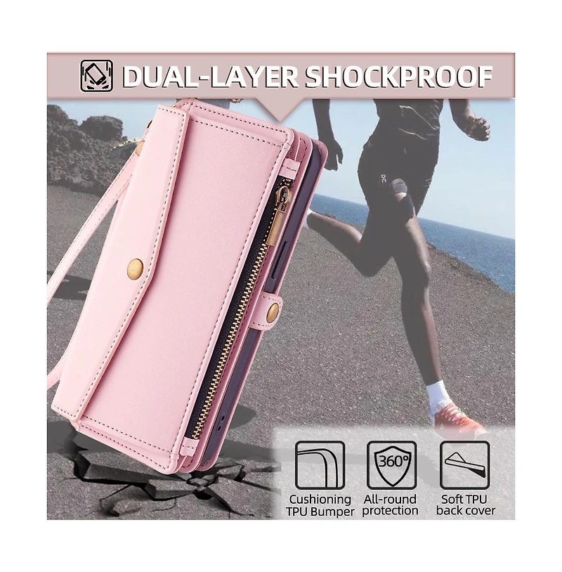 Artudatech 5-in-1 Wallet Case for iPhone 17 - Card Holder with Zipper Pocket, Wrist and Crossbody Straps