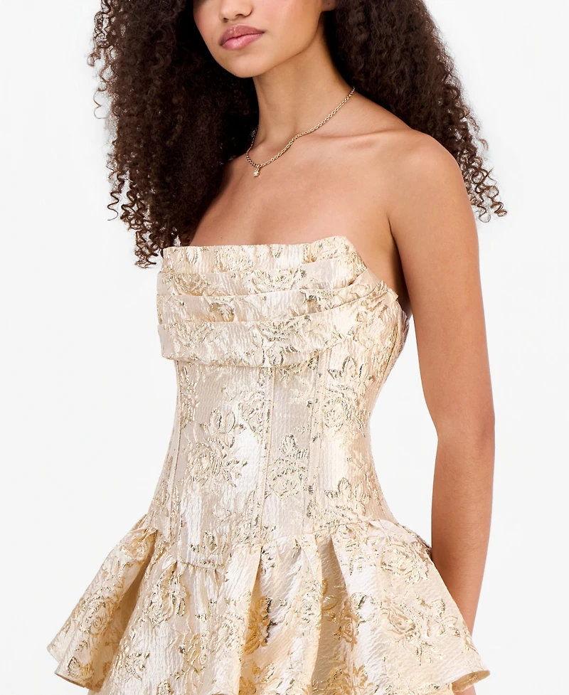 Alex & Sophia Juniors' Metallic Jacquard Short Fit Flare Dress