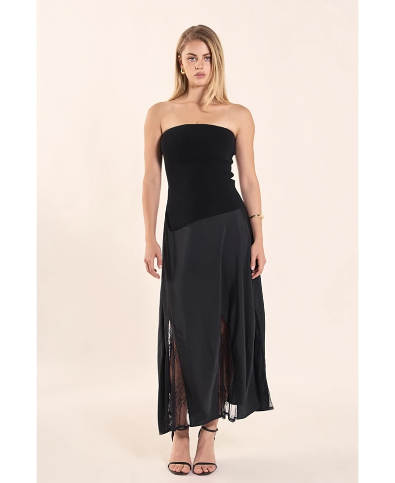 endless rose Women's Satin Lace Maxi Skirt
