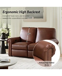 Hulala Home Igon 86.25" Traditional Down-Filled Genuine Leather Power Reclining Sofa.