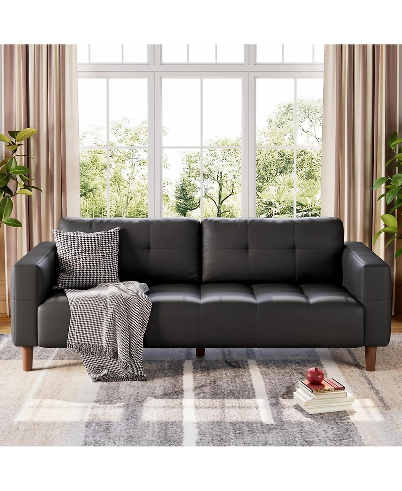 homfan Sophisticated Faux Leather Sofa with High-Density Cushioning and Durable Wood Frame - Comfortable Modern Seating for Living Room