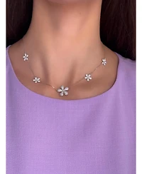 Suzy Levian New York Sterling Silver Cubic Zirconia Pave Flower Station Necklace