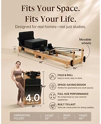 Mikolo 92" Wooden Pilates Reformer Machine with Springs for Home and Studio, Complete Set with Sitting Box, Jump Board and Accessories