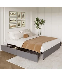 gaomon Bed Frame with 4 Storage Drawers, King Platform Bed with Linen Fabric Upholstered and Wooden Slats Support, No Box Spring Needed