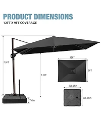 Pellebant Outdoor Patio 9X12Feet Aluminum Cantilever Umbrella with Rod Wheel Base