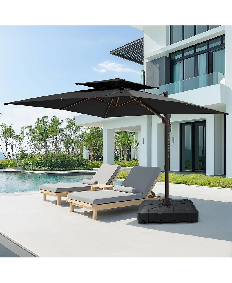 Pellebant Outdoor Patio Double Top 9X12Feet Aluminum Cantilever Umbrella With Wheel Base