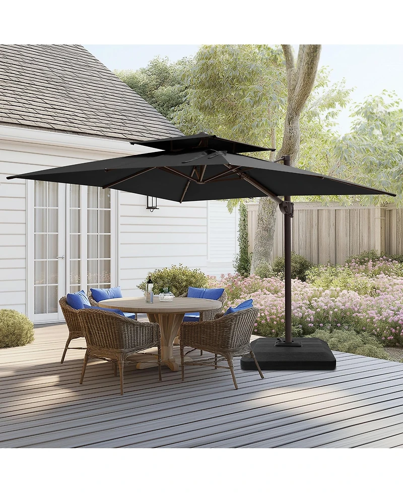 Pellebant Outdoor Patio Double Top 9X12Feet Aluminum Cantilever Umbrella with Base