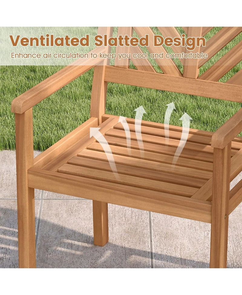 Sugift Outdoor Acacia Wood Patio Dining Chair Set with 400 lb Weight Capacity