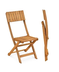 Sugift 2 Pack Folding Wood Dining Chairs with Slatted Backrest and Seat