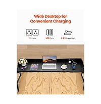 Sugift Mobile Overbed Desk with Power Outlets and Usb Ports 4 Wheels Adjustable