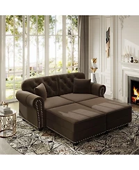 Maison Boucle 63'' Velvet Loveseat Set with 2 Ottomans, Chesterfield Nailhead Tufted