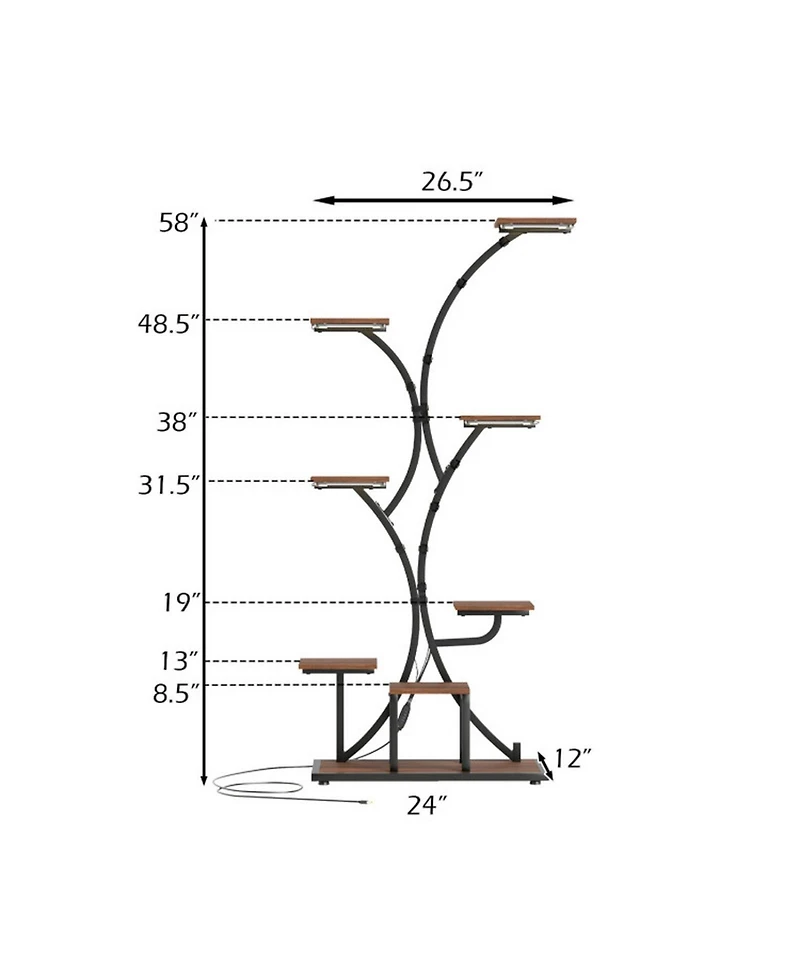 Sugift Set of 2 Indoor 8-Tier Corner Plant Stand with 4-Head Grow Lights Tall Metal Shelf