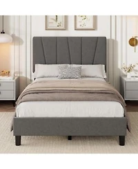 Gaomon California Platform Bed Frame With 3 Level Adjustable Headboard Linen Upholstered Bedframe With Noise Free Slats