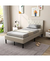 Gouun Twin Upholstered Platform Bed Frame with Button Tufted Headboard