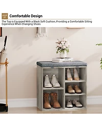 homfan Shoe Storage Bench, Upholstered 10 Cubbies Organizer with Cushion and Adjustable Shelves for Entryway