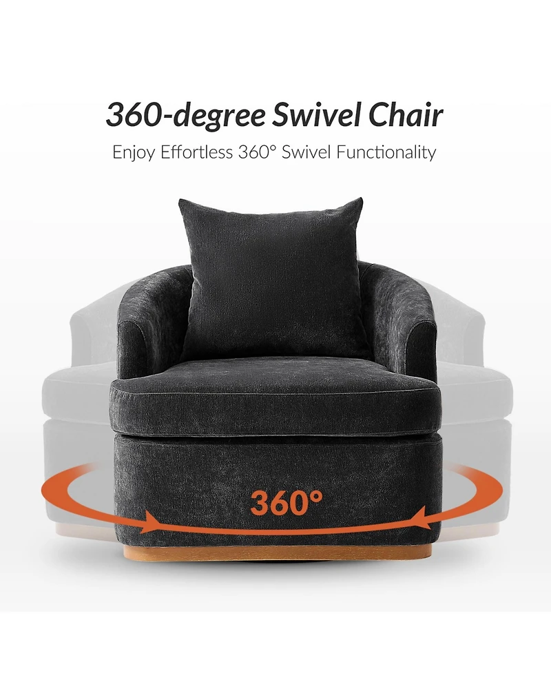 Hulala Home Estefania Modern Chenille Swivel Barrel Chair with Unique Arms and Solid Wood Legs