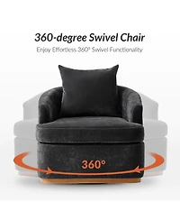 Hulala Home Estefania Modern Chenille Swivel Barrel Chair with Unique Arms and Solid Wood Legs