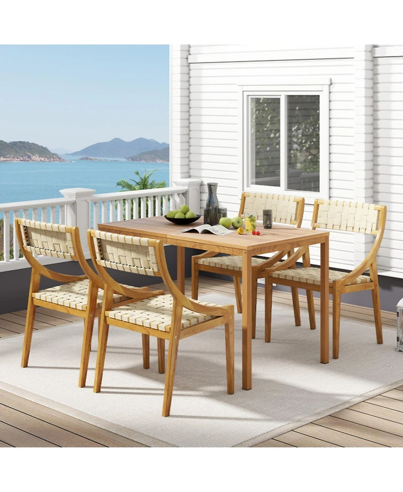 Gouun Set of 2 Teak Wood Outdoor Dining Chairs with Woven Pp Webbing Seat and Backrest