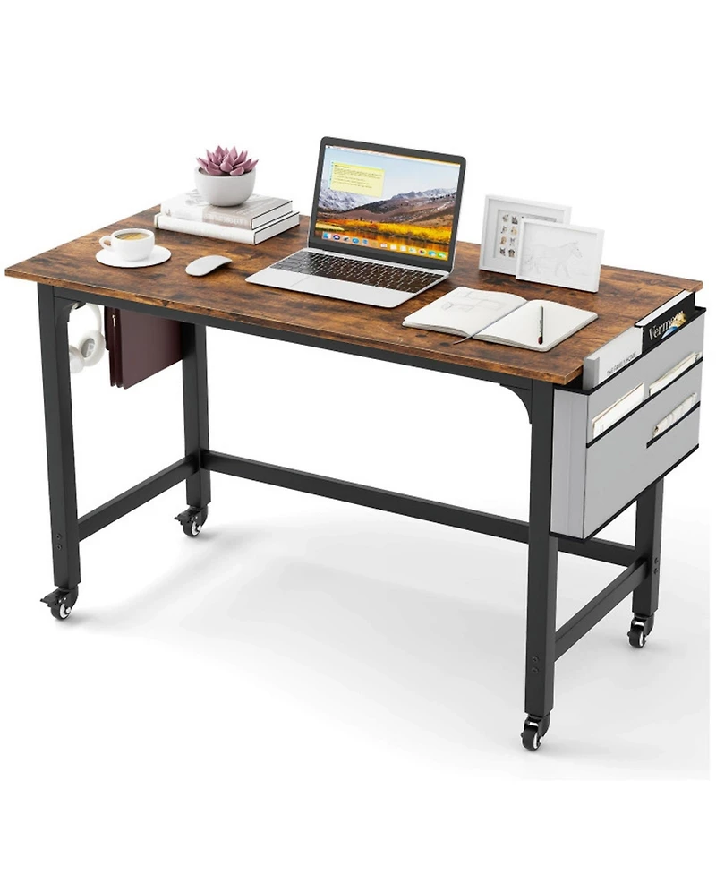 Gouun Rolling Computer Desk with Reversible Fabric Storage Bag