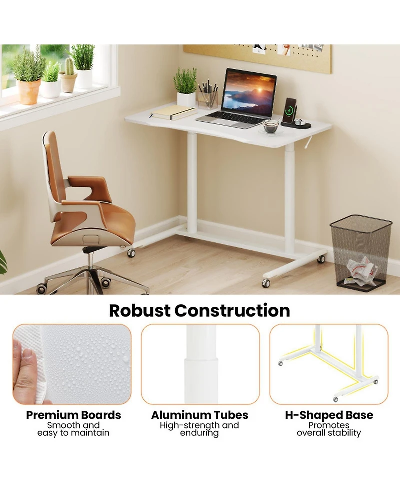 Gouun Sit-to-Stand Rolling Computer Desk with Adjustable Height