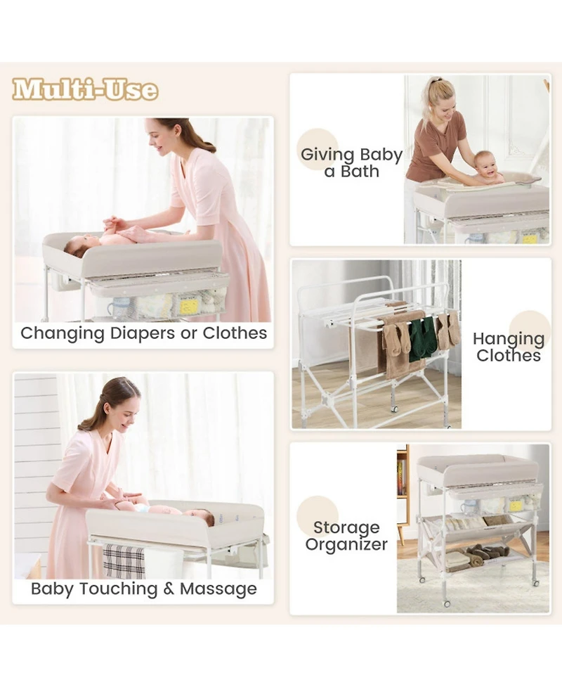 Gouun Portable Baby Changing Table with Wheels and Storage Rack