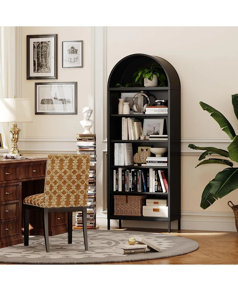 Boyel Living 73" Metal Arched Bookcase with Adjustable Shelves, Tall Bookshelf for Home Office and Living Room