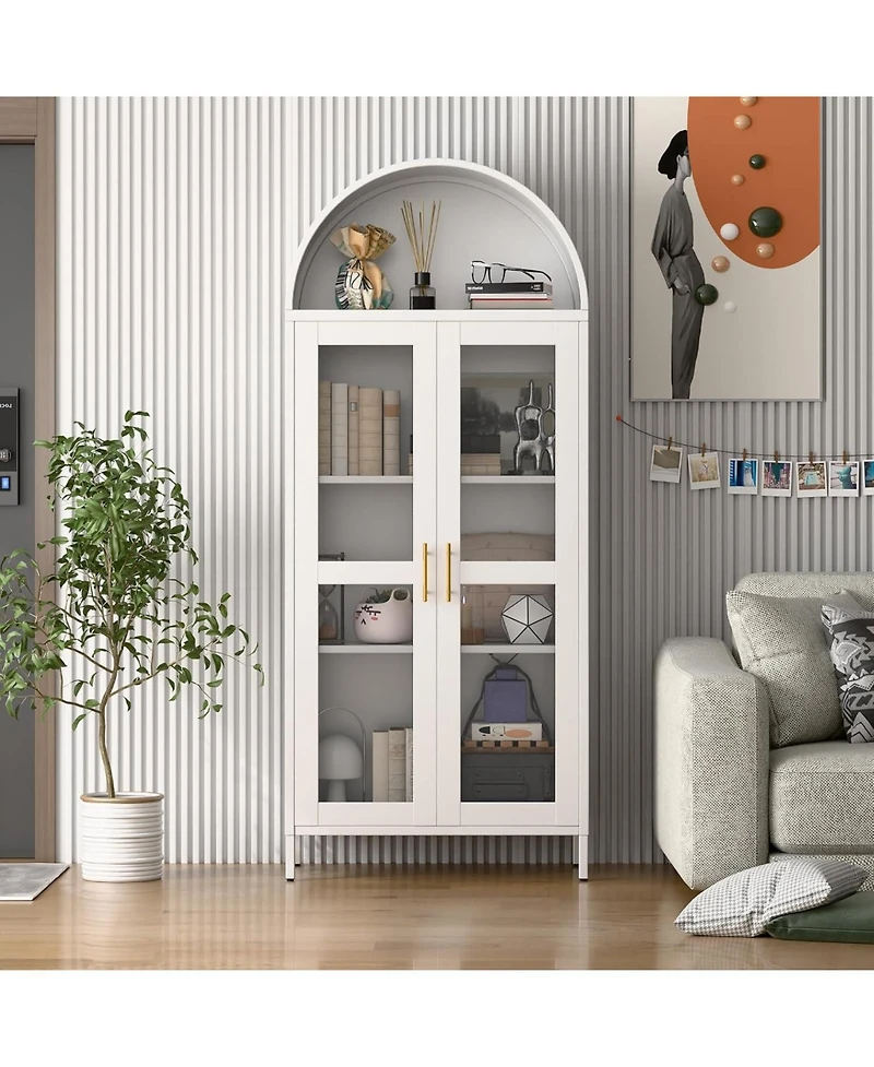 Boyel Living Arched Storage Cabinet with Drawer and Double Doors, Elegant Display Furniture for Living Room