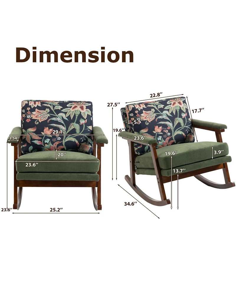 Rainsken Rocking Accent Chair, Upholstered Chair with Solid Rubberwood Frame, Cozy Reading for Small Spaces, Living Room/Bedroom