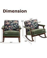 Rainsken Rocking Accent Chair, Upholstered Chair with Solid Rubberwood Frame, Cozy Reading for Small Spaces, Living Room/Bedroom