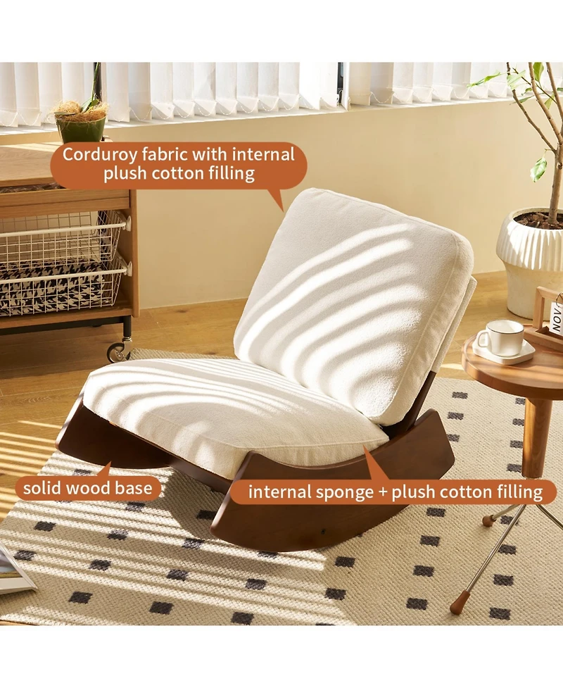 Rainsken Comfortable Glider Rocking Chair, Upholstery corduroy fabric Accent Chairs, Solid Wood Frame, for Living Room Bedroom Sunroom Outdoor