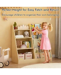 Rainsken Kids Bookshelf and Toy Organizer, 5 Cubbies Wooden Open Bookcase, with Legs, Free Standing, for Playing Room, Bedroom, Nursery, Classroom